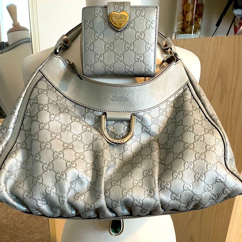 GUCCI Silver Guccissima Leather Bag Silver Hardware Hobo 15” H x 15” L x 5” W